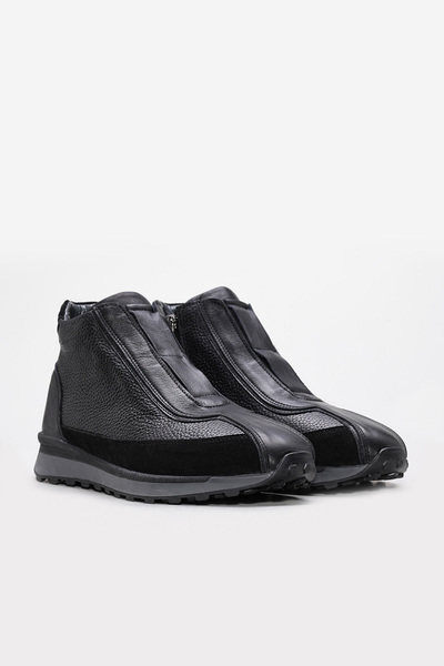 Ayakkabıhane Men's Sports Boots with Fur Inside and Genuine Leather Outside Black Zipper Ah0885611131633