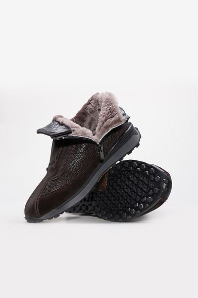 Ayakkabıhane Men's Sports Boots with Fur Inside and Genuine Leather Outside, Brown Zipper Ah0885611131633