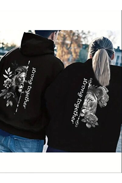 Daxia Sırt Baskılı Sevgili Çift Kombini Kapüşonlu Sweatshirt 2 li TakIM (YENİ SEZON)