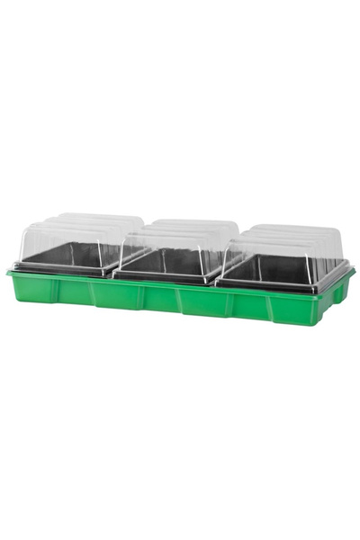 SGTT Tavă pentru răsaduri cu capac transparent din plastic, 3 compartimente, 57x24,5x13,5cm