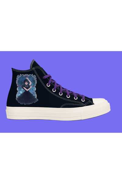 ECCAdesing Purple Lace-Up Wedne Printed White Linen Children's Shoes and Sneakers