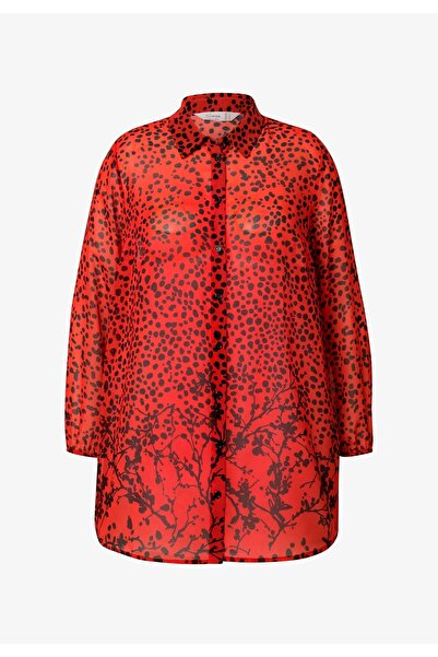 Şans Γυναικείο πουκάμισο σιφόν με μοτίβο πουά με μανίκια κόκκινο, μεγάλο μέγε...