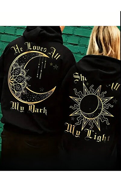 Daxia Sırt Baskılı Sevgili Çift Kombini Kapüşonlu Sweatshirt 2 li TakIM (YENİ...