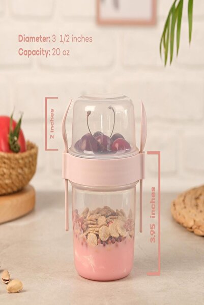A&A Hobbit Powder Pink 650 ml Food Transport and Storage Container with Spoon and Fork Yogurt Muesli Container
