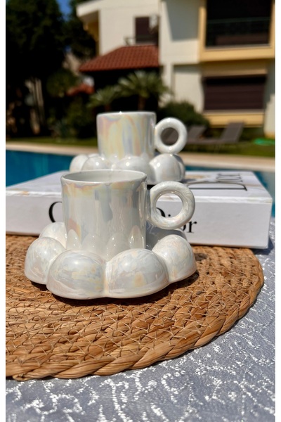 MAMALİZA Set of 2 Handmade Ceramic Turkish Coffee Cups – 90 Ml, Mother of Pearl Cup Set. Gift