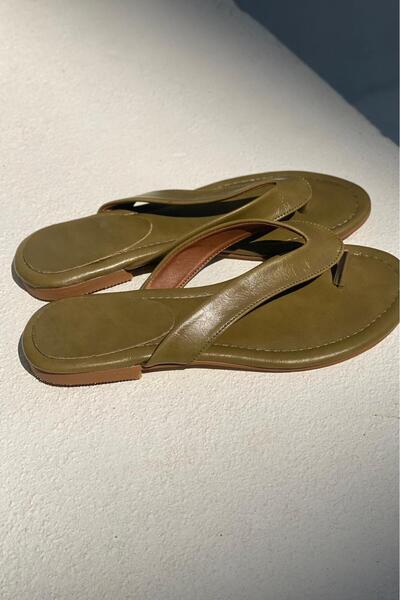 I Love Shoes Orlen Shiny Leather Khaki Flip Flops Flat Women's Slippers