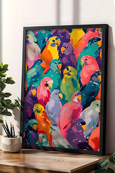 Saturn Pictură înrămată cu papagali colorați - Pictură poster Pop Art