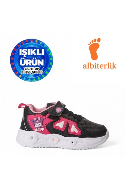 AlbiShoes Kız Çocuk Kuromi Figürlü Cırtlı Işıklı Mevsimlik Kışlık Çocuk Okul ...
