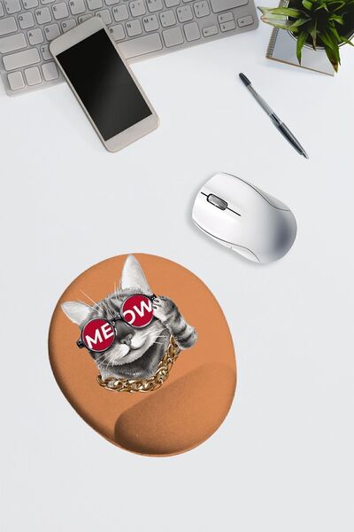 Dormot 1Modern Digital Print - Orange Background Glasses Cat Meow - Oval Wris...