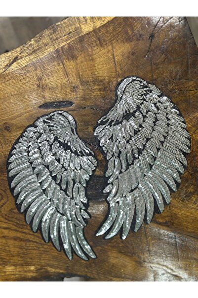 Gönülden Tasarım مجموعة ملحقات الخياطة من ريش الملاك مع 2 قطعة من الحديد اللاصق مقاس 37 × 18 سم باللون الأسود