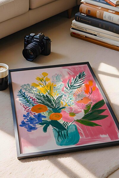 Saturn Colorful Flower Bouquet Framed Painting - Pop Art Poster Painting