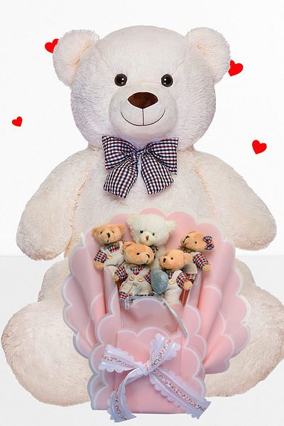 Sole 90 cm Plush Teddy Bear and Teddy Bear Bouquet with Clothes Valentine's Birthday Gift for Sweetheart Girl