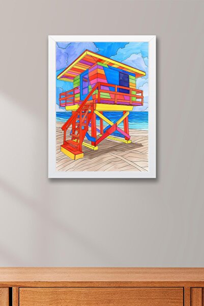 Saturn Colorful Lifeguard Cabin Framed Painting - Pop Art Poster Painting
