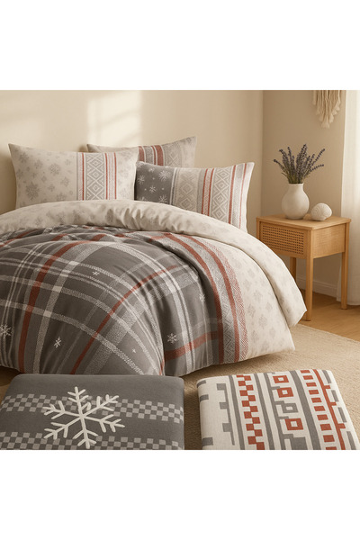 Evimcim 100% Cotton Ranforce Single Winter Patterned Quilted Duvet Cover Set (Gift Boxed)