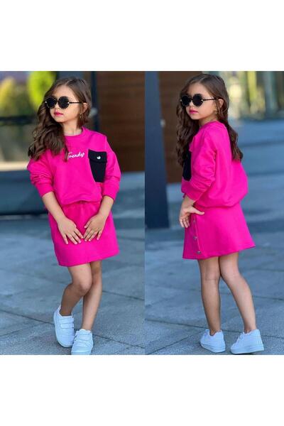 RAPAPA Girl's Fuchsia Long Sleeve Skirt Suit – Stylish & Comfortable Combination 32092