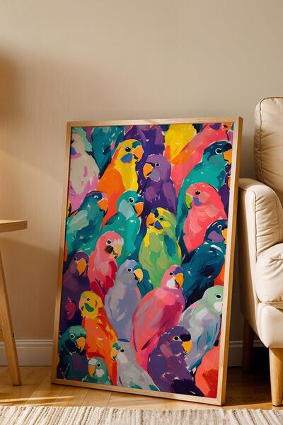 Saturn Pictură înrămată cu papagali colorați - Pictură poster Pop Art