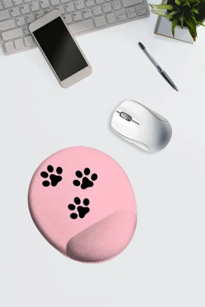 Dormot Modern Digital Printing - Pink Floor Triple Paw - Oval Wrist Supported Mouse Pad