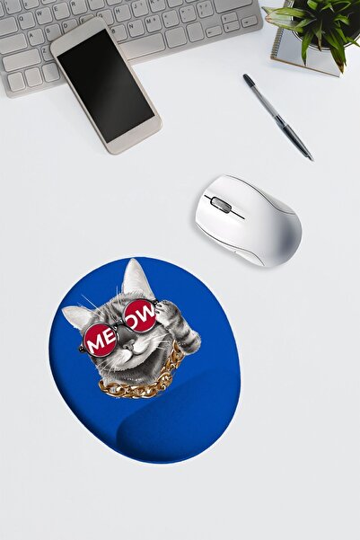 Dormot 1Modern Digital Printing - Blue Background Glasses Cat Meow - Oval Wri...