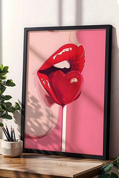 Saturn Tablou cu ruj și inimă acadele în rame - Poster Pop Art