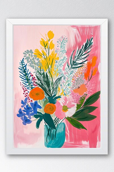 Saturn Tablou înrămat cu buchet de flori colorate - Tablou poster Pop Art