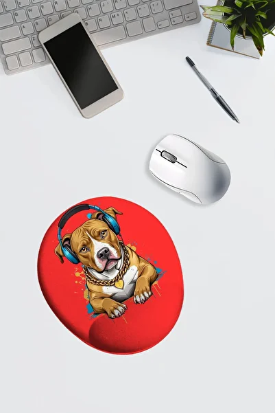 Dormot Modern Digital Print - Pitbull with Red Background Headphones - Mousepad with Oval Wrist Rest