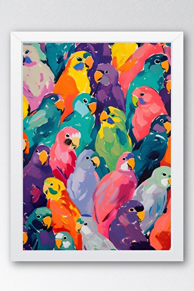 Saturn Πολύχρωμος πίνακας με πλαίσιο παπαγάλων - Πίνακας με αφίσα Pop Art
