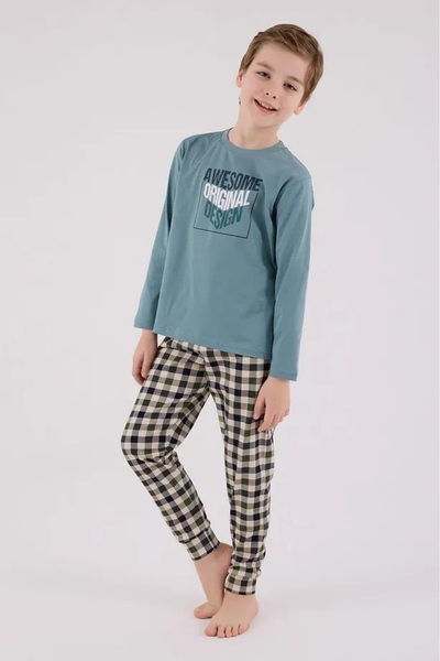 Arnetta 100% Cotton Circle Neck Boy's Long Sleeve Pajama Set