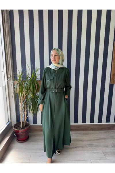 Nuss 2001 Fermuarlı Tam Boy Elbise TURMALİN