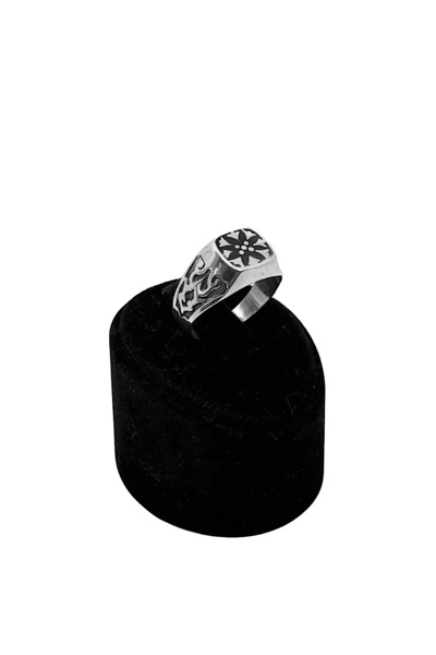 oya silver Vintage Motifli Mineli Gümüş Şövalye Yüzük