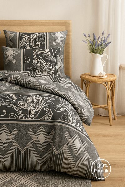 Evimcim 100% Cotton Ranforce Single Black Patterned Quilted Duvet Cover Set (Gift Boxed)