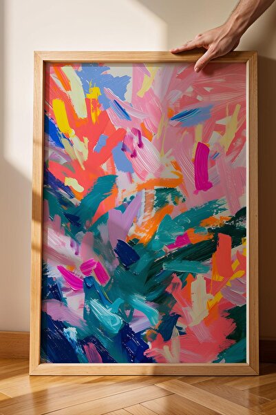 Saturn Pop Art Colorful Brush Strokes Framed Painting - Pop Art Poster Painting