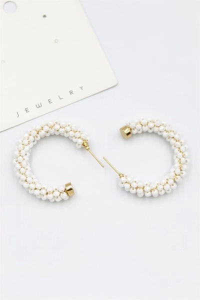 No8 Home Crystal Bead Hoop Earrings - White
