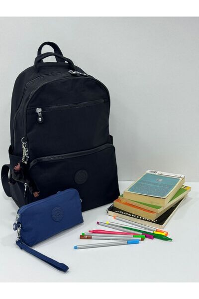 Çanta Trend Unisex Water Resistant Crinkle Fabric Backpack with Laptop Compartment and Hanging Pen Holder