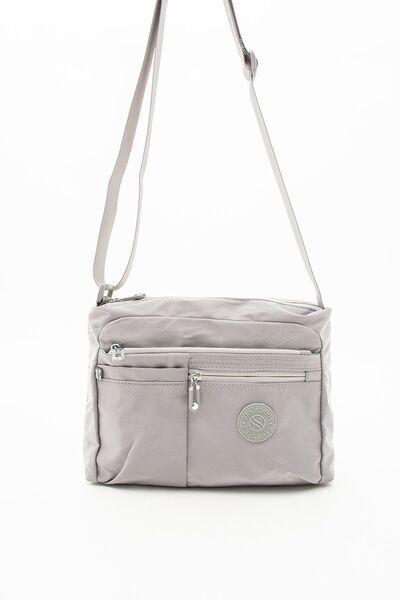 Çanta Trend Women's Multi-Eye Waterproof Crinkle Fabric Light Gray Color Adjustable Cross Strap Shoulder Bag