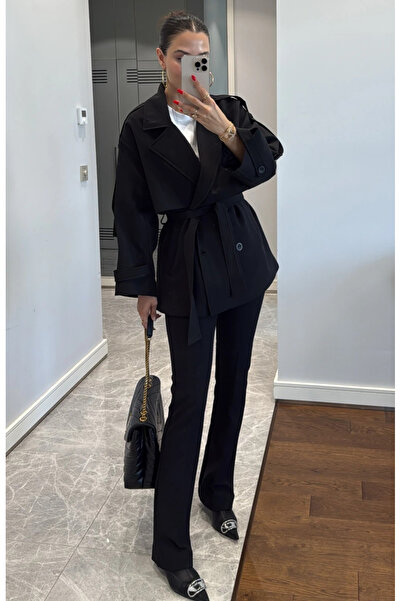 My Blog Černý oversize trenčkot s krátkým střihem přes ramena - 9580