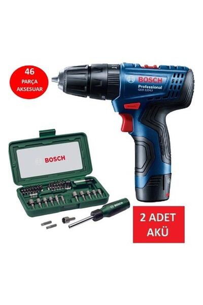 Bosch Darbeli Matkap Çift Akülü Şarjlı Matkap Akülü Vidalama + 46 Parça Vidalama Ucu Lokma Ucu