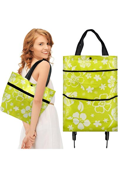 OEM Foldable shopping bag for women, with rollers, large capacity, green