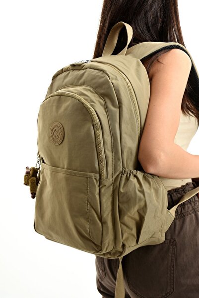 Çanta Trend Unisex Water Resistant Crinkle Fabric Multi-Eye Large Size Beige Color School and Backpack