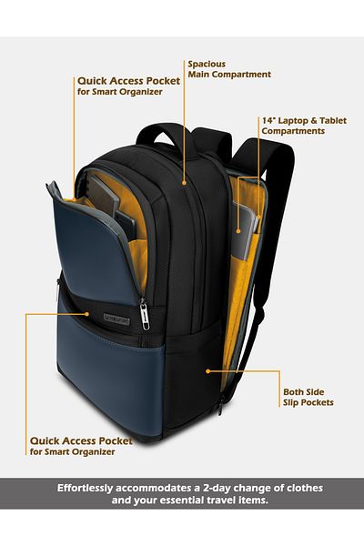Lavie Sport Armour 24L Laptop Backpack with Trolley sleeve For Men & Women (Black/Navy)