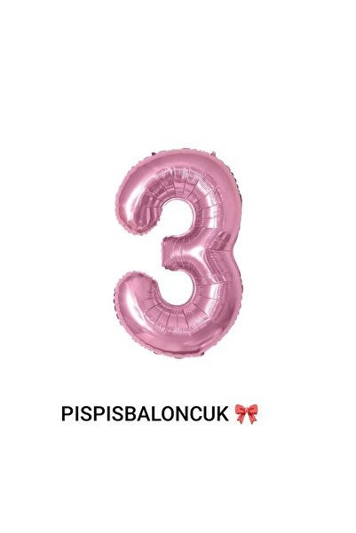 PISPISBALONCUK Krem Pembe Sarı Folyo Balon 3 Yaş Doğum Günü Süsleme Rakam Balon