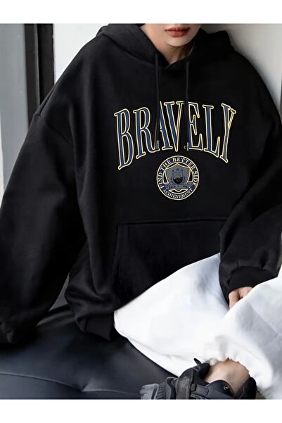 FUFLUNS Bravely Printed Oversize Unisex Women/Men Hooded Sweatshirt