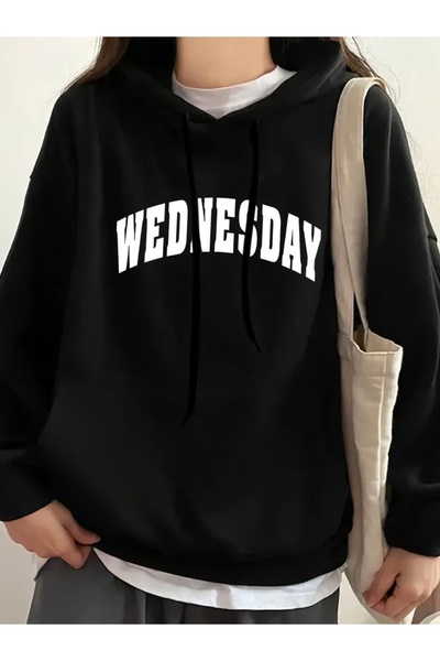 FUFLUNS سويت شيرت بقلنسوة للجنسين مطبوع عليه الأربعاء للنساء/الرجال