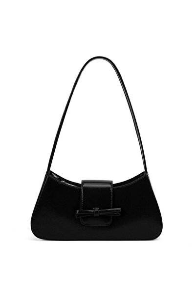 OEM Elegant small black purse with PU leather bow, with shoulder strap