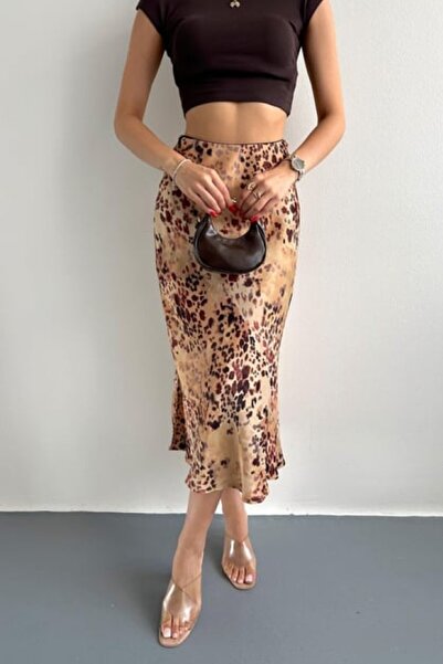 Hisleria Μίντι φούστα από ύφασμα βισκόζης σατέν με μικτό σχέδιο σε χρώμα μαύρο