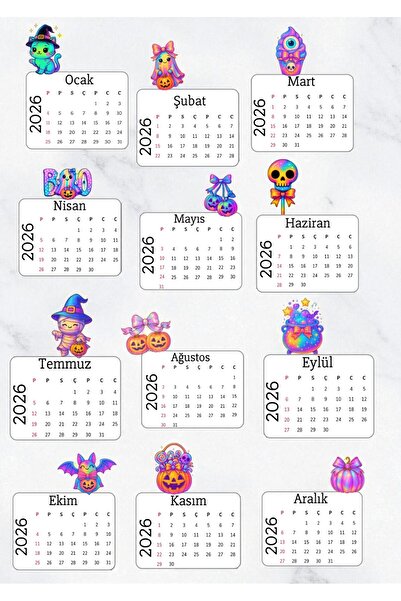 VORACRAFT 2026 Cadılar Bayramı Konseptli Ahşap Ayaklı Masa Takvimi TAK004