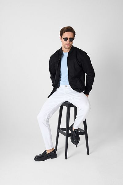GEİO Men's Regular Fit Zippered Lined Nubuck College Jacket