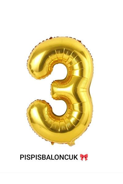PISPISBALONCUK Krem Pembe Sarı Folyo Balon 3 Yaş Doğum Günü Süsleme Rakam Balon