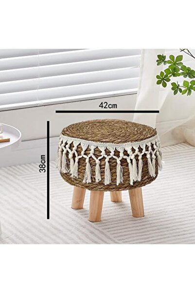 genric FFD Ottoman Footrest Stool – Handwoven Round Stool with Padded Cushion & Non-Skid Pine Legs