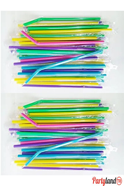 PartylandTR 50 Adet Ambalajlı Körüklü Pipet Karışık Renklerde