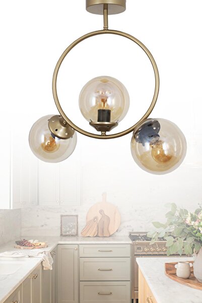 Taşcan Aydınlatma Evren 3 Lü Eskitme Avize Bal Camlı Yatak Odası Mutfak Salon...